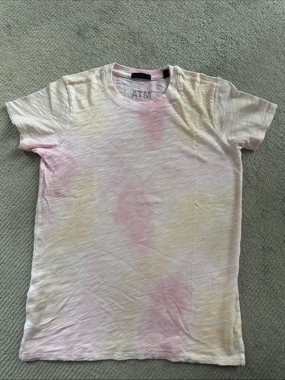 ATM Anthony Thomas Melillo Pink and Pale Yellow Tie-Dye Crew Tee
